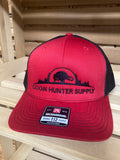 red / black coon hunter supply hat - Tippy River Supply